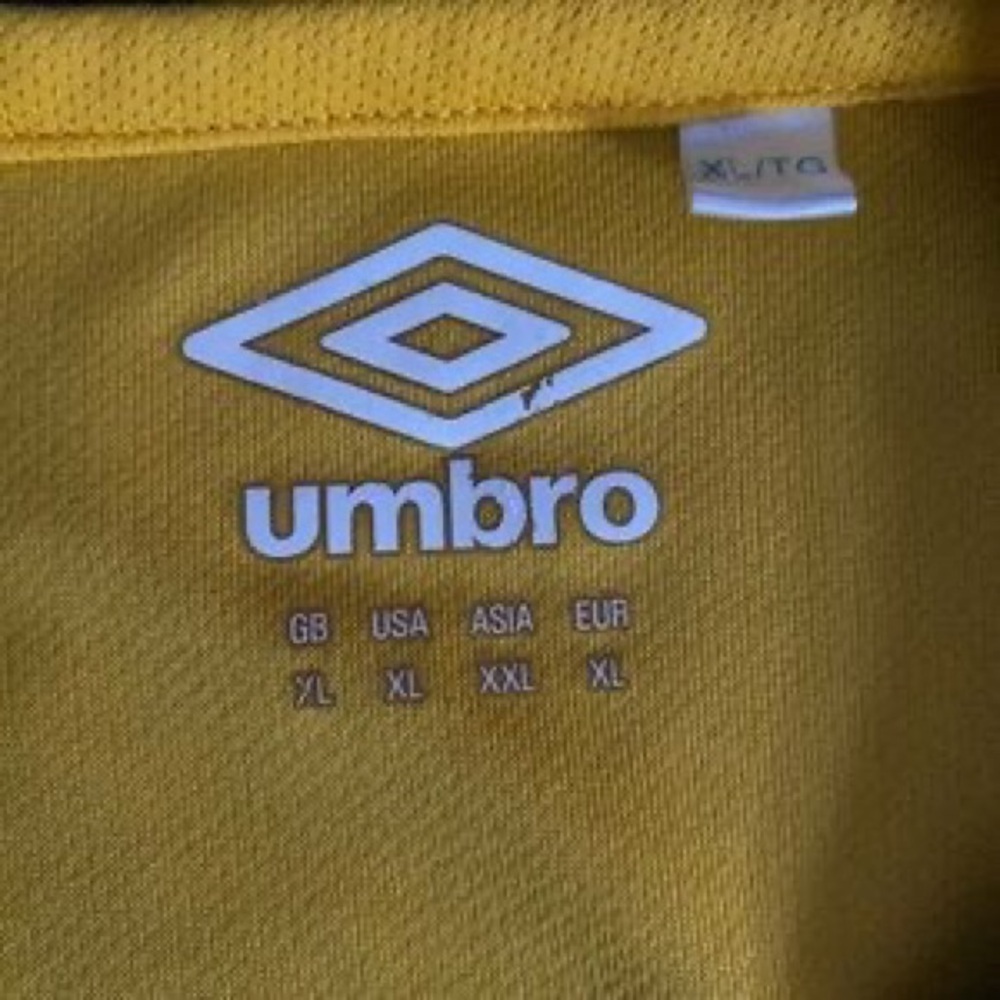 Umbro Yellow Soccer Jersey with Blue Trim and Crest - Picture 3 of 7